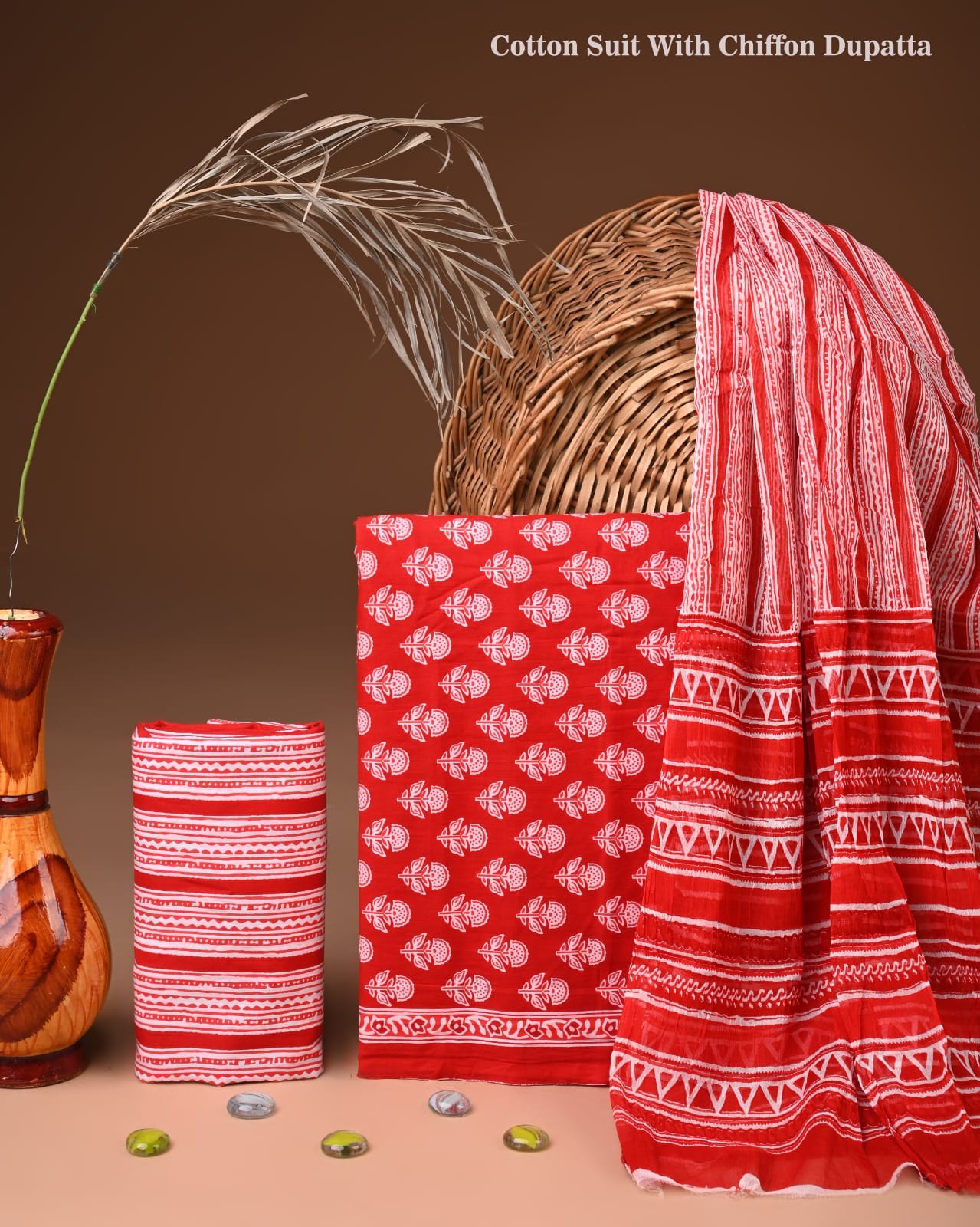 Premium Bagru Print Cotton Suit with Chiffon Dupatta (BCTCOTCF18)