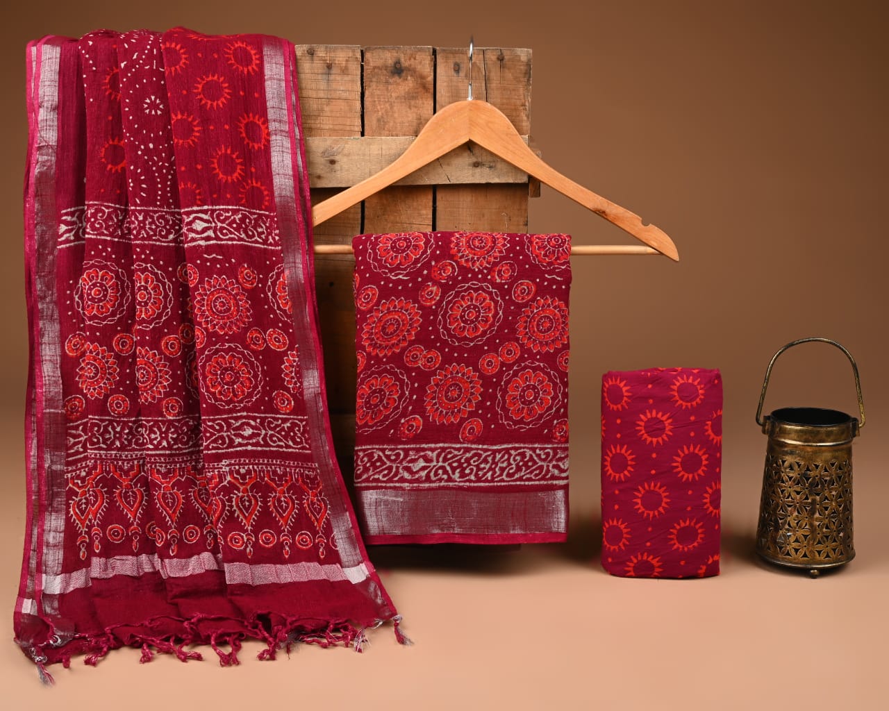 Traditional Bagru Hand Block Printed Linen Cotton Suits (BCTLSBC46)