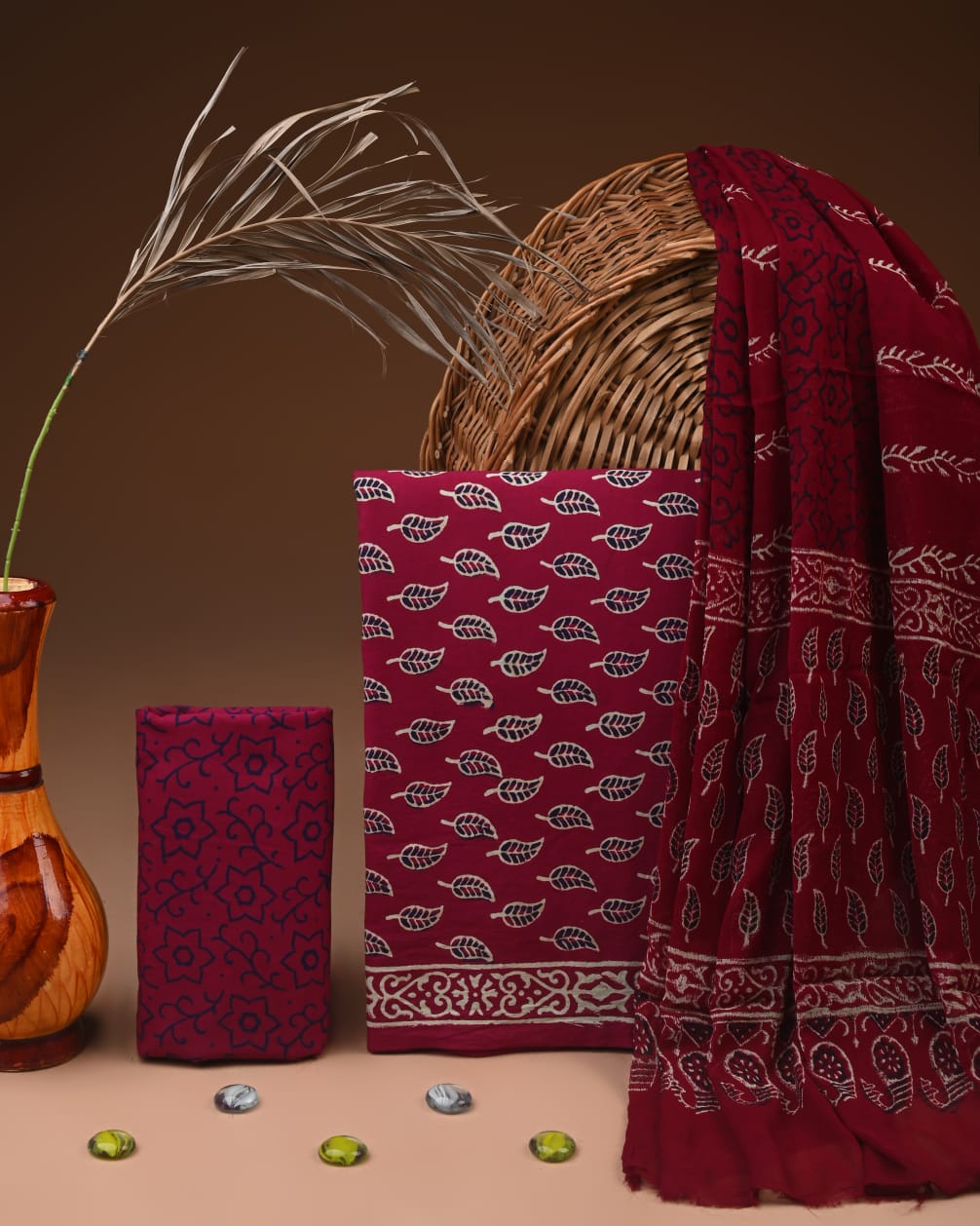 Traditional Bagru Print Cotton Suit with Chiffon Dupatta (BCTCOTCF29)