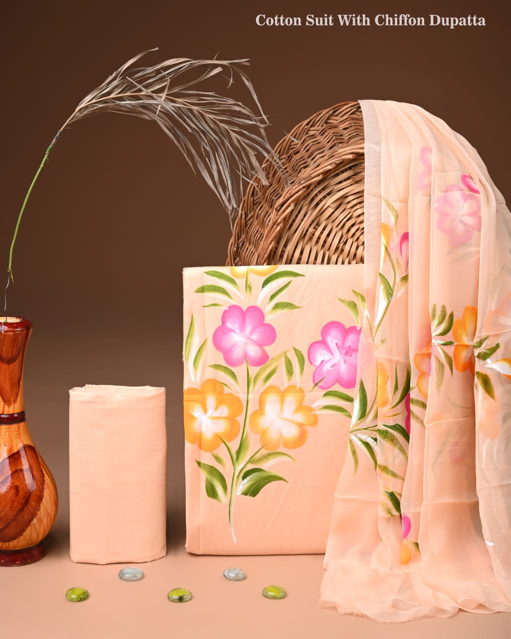 Traditional Bagru Print Cotton Suit with Chiffon Dupatta (BCTCOTCF30)