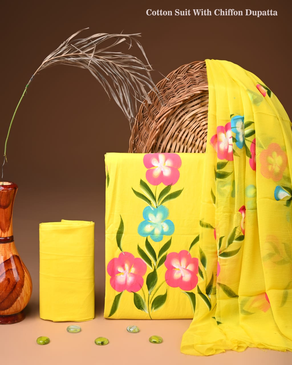 Traditional Bagru Print Cotton Suit with Chiffon Dupatta (BCTCOTCF32)