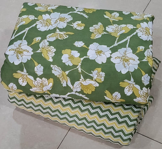 Premium Hand Block Printed Cotton Suit Top And Bottom Set (BCTTB37)