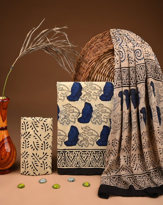Traditional Bagru Print Cotton Suit with Chiffon Dupatta (BCTCOTCF22)