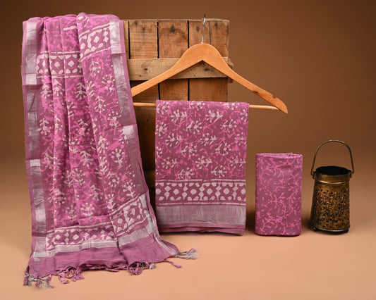 Bagru Hand Block Printed Linen Cotton Suits (BCTLSBC02)