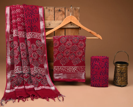 Bagru Hand Block Printed Linen Cotton Suits (BCTLSBC04)