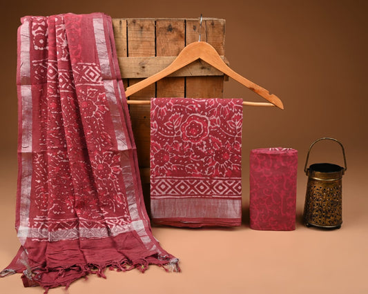 Traditional Bagru Hand Block Printed Linen Cotton Suits (BCTLSBC06)