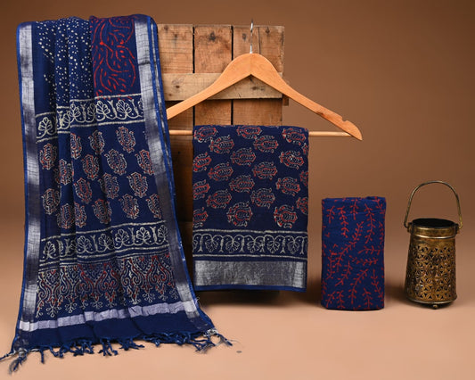 Traditional Bagru Hand Block Printed Linen Cotton Suits (BCTLSBC07)