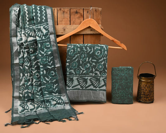 Traditional Bagru Hand Block Printed Linen Cotton Suits (BCTLSBC08)