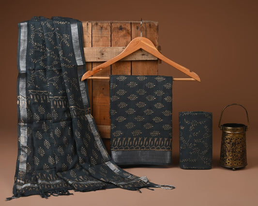 Traditional Bagru Hand Block Printed Linen Cotton Suits (BCTLSBC09)