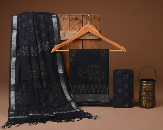 Traditional Bagru Hand Block Printed Linen Cotton Suits (BCTLSBC11)