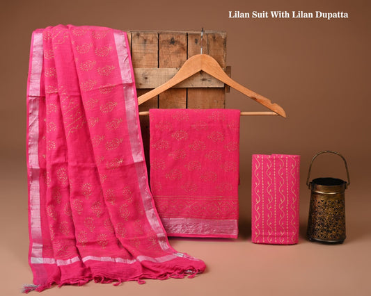 Traditional Bagru Hand Block Printed Linen Cotton Suits (BCTLSBC12)