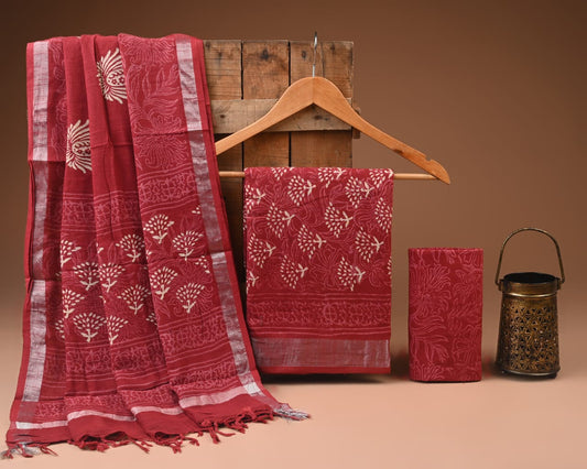 Traditional Bagru Hand Block Printed Linen Cotton Suits (BCTLSBC13)