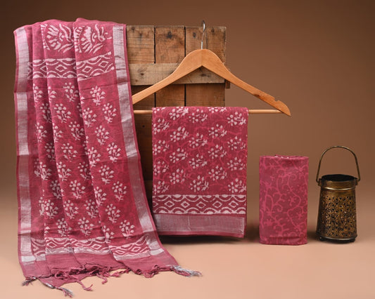 Traditional Bagru Hand Block Printed Linen Cotton Suits (BCTLSBC14)