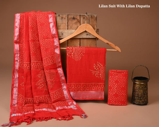 Traditional Bagru Hand Block Printed Linen Cotton Suits (BCTLSBC15)