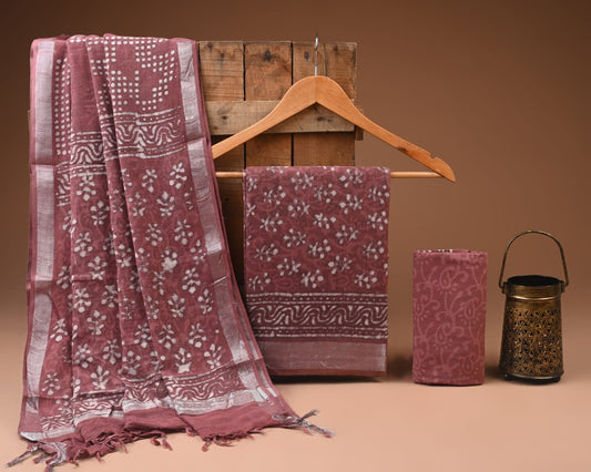 Traditional Bagru Hand Block Printed Linen Cotton Suits (BCTLSBC16)