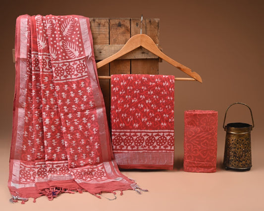 Traditional Bagru Hand Block Printed Linen Cotton Suits (BCTLSBC18)