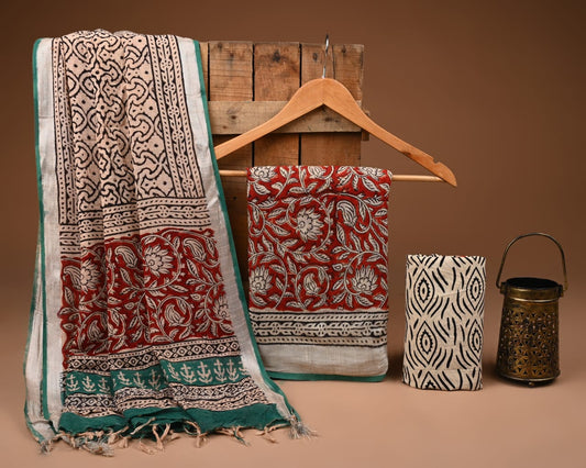 Traditional Bagru Hand Block Printed Linen Cotton Suits (BCTLSBC19)