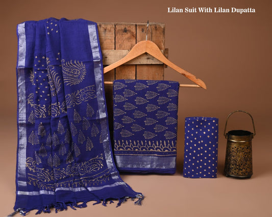 Traditional Bagru Hand Block Printed Linen Cotton Suits (BCTLSBC32)
