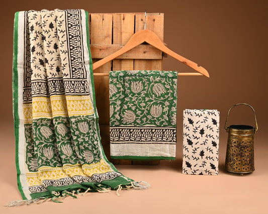 Traditional Bagru Hand Block Printed Linen Cotton Suits (BCTLSBC39)