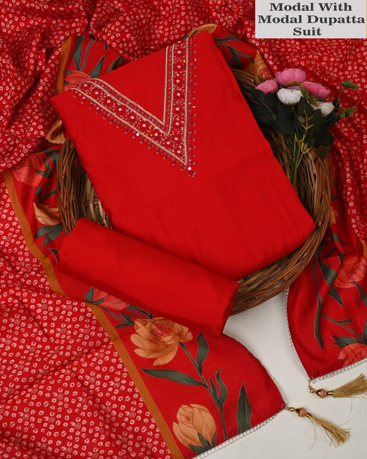 Premium Muslin Suit with Jardozi Neck & Chiffon/Modal Silk Dupatta (BCTMSCFG10)