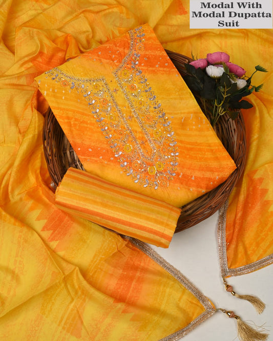 Premium Muslin Suit with Jardozi Neck & Chiffon/Modal Silk Dupatta (BCTMSCFG13)