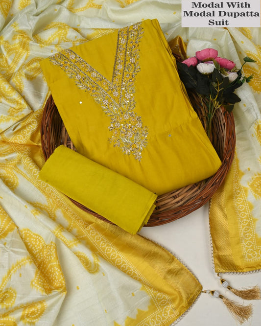 Premium Muslin Suit with Jardozi Neck & Chiffon/Modal Silk Dupatta (BCTMSCFG14)
