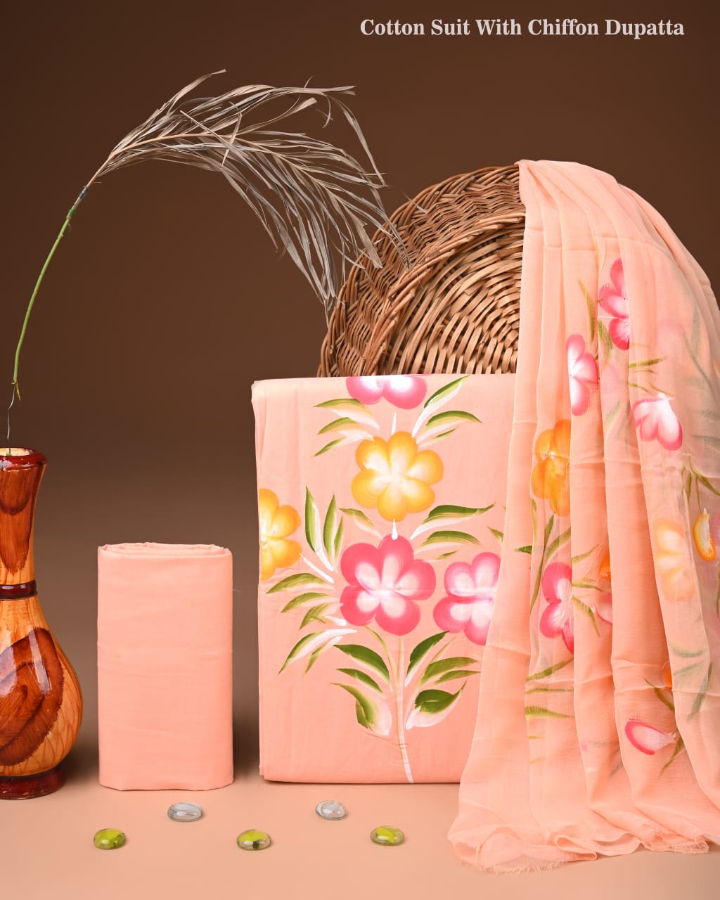 Traditional Bagru Print Cotton Suit with Chiffon Dupatta (BCTCOTCF35)