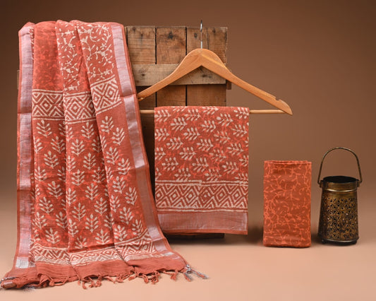 Traditional Bagru Hand Block Printed Linen Cotton Suits (BCTLSBC42)