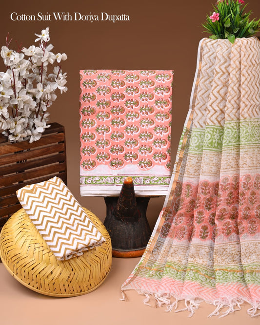Premium Cotton Suit With Kota Doria Dupatta (BCTCOTKD39)