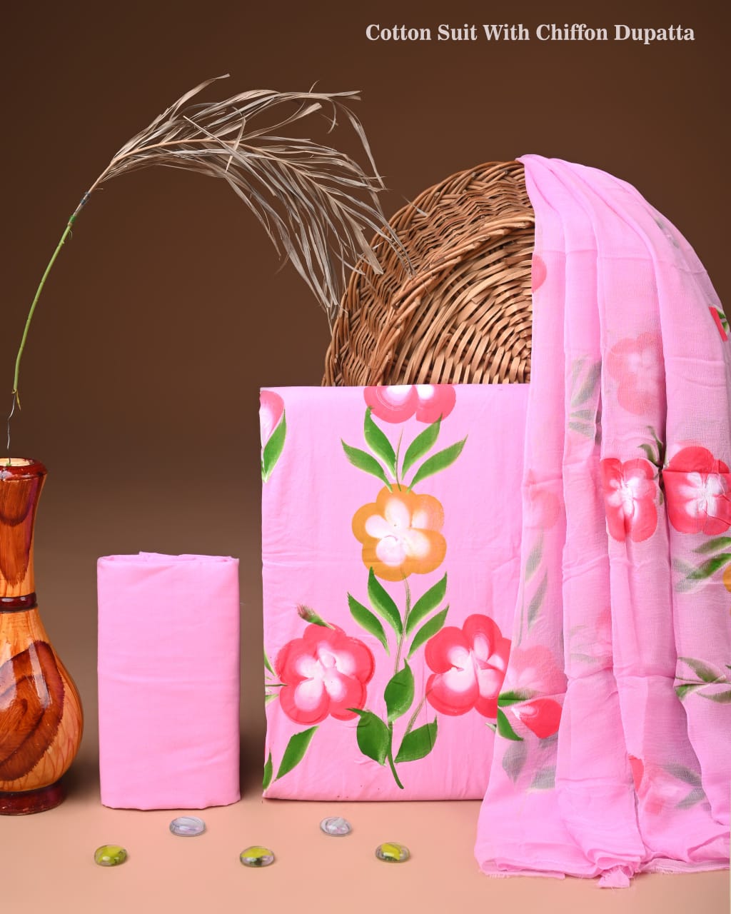 Traditional Bagru Print Cotton Suit with Chiffon Dupatta (BCTCOTCF28)