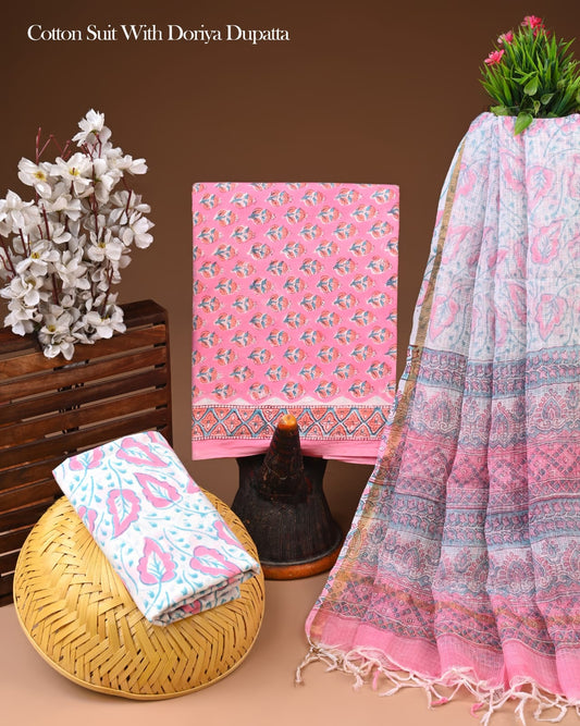 Premium Cotton Suit with Kota Doria Dupatta (BCTCOTKD29)