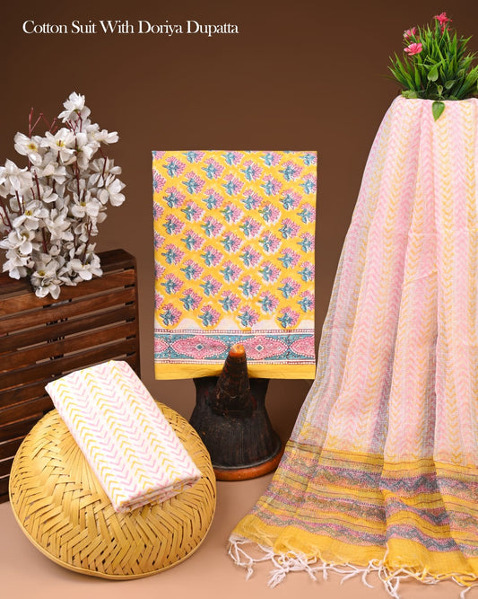 Premium Cotton Suit with Kota Doria Dupatta (BCTCOTKD27)