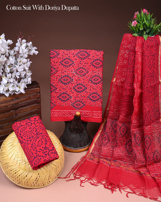 Premium Cotton Suit with Kota Doria Dupatta (BCTCOTKD13)