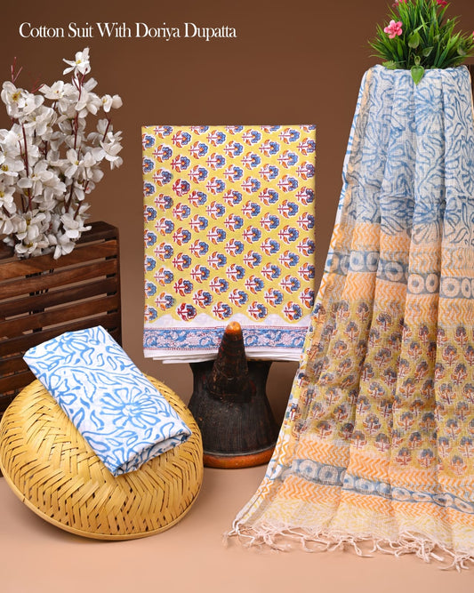 Premium Cotton Suit With Kota Doria Dupatta (BCTCOTKD43)