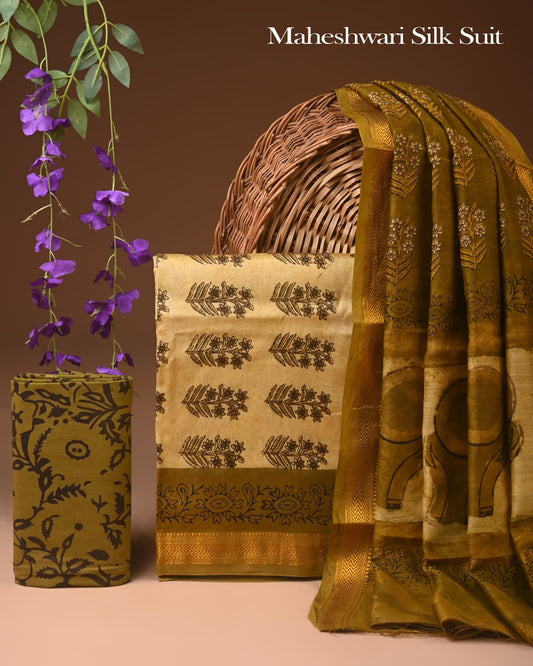 Pure Maheshwari Silk Suit (BCTMSLKSD07)