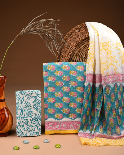 Traditional Bagru Print Cotton Suit with Chiffon Dupatta (BCTCOTCF25)
