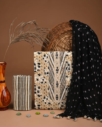 Premium Cotton Suit Set with Neck & Zari Chiffon Dupatta (BCTCOTCFG13)